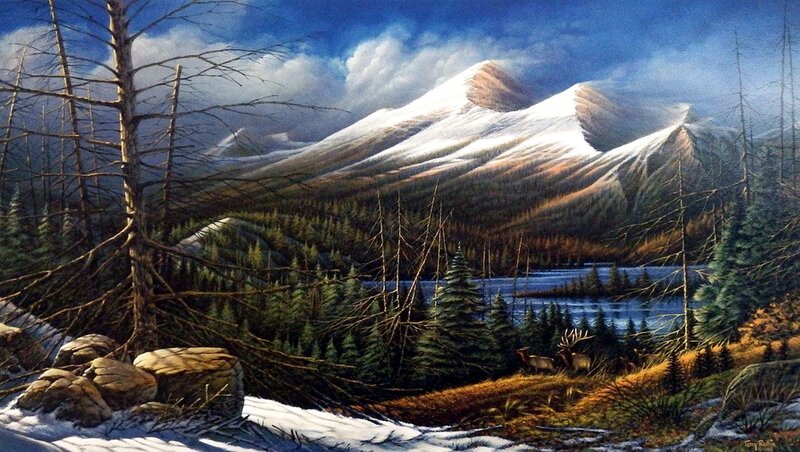Elk in Mountain Valley — Blue