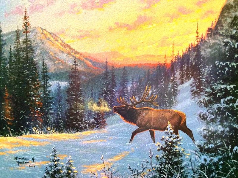 Elk in Snowy Forest — Yellow