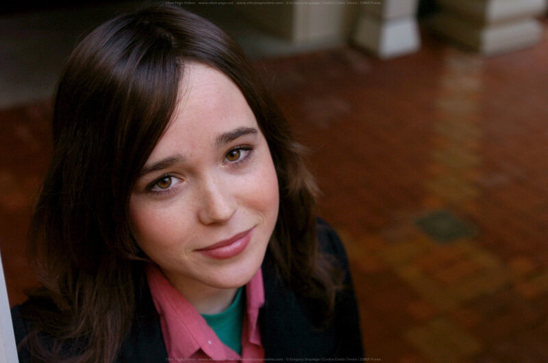 Ellen Page in a pink shirt
