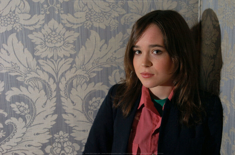 Ellen Page in a pink shirt