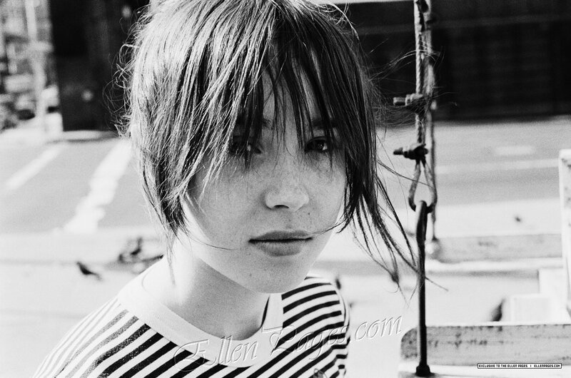 Ellen Page in a striped shirt
