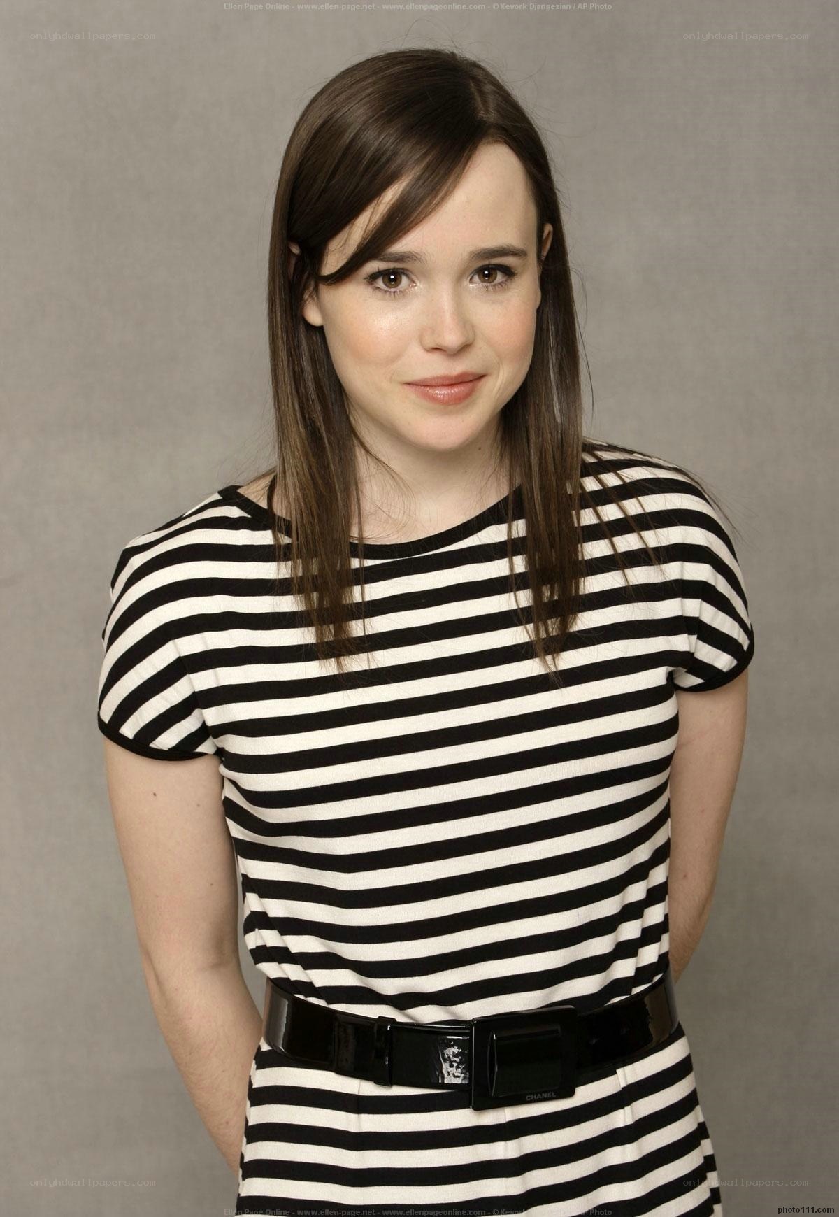 Ellen Page in striped dress