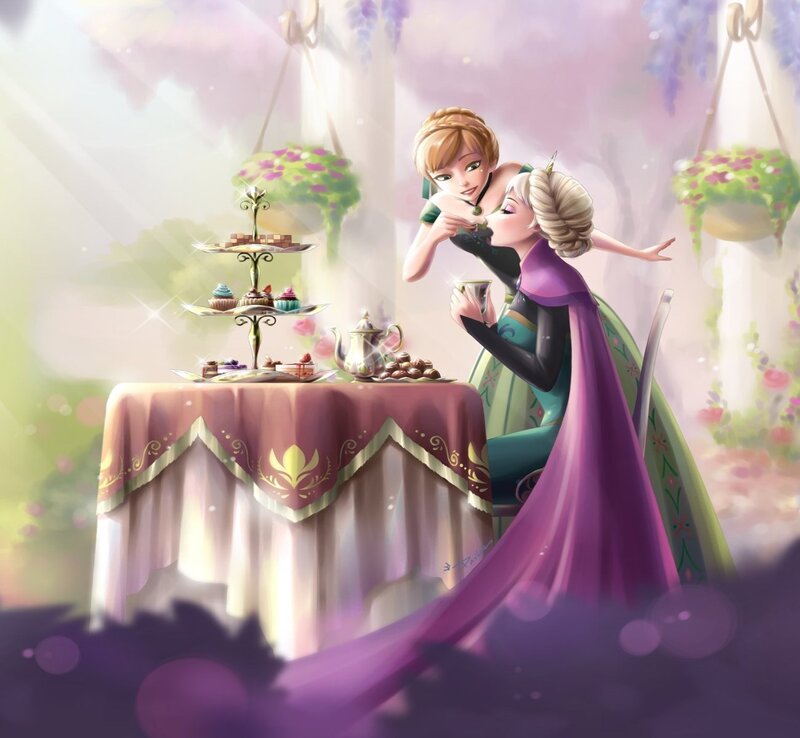 Elsa and Anna at Tea