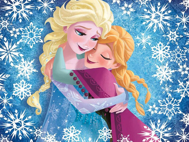 Elsa and Anna Hugging — Blue, Warm