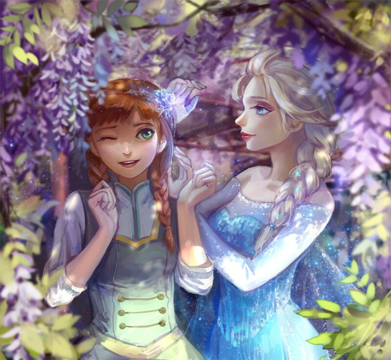 Elsa and Anna in Flowers