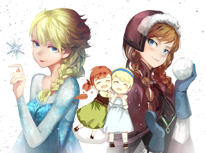 Elsa and Anna with Children — Blue