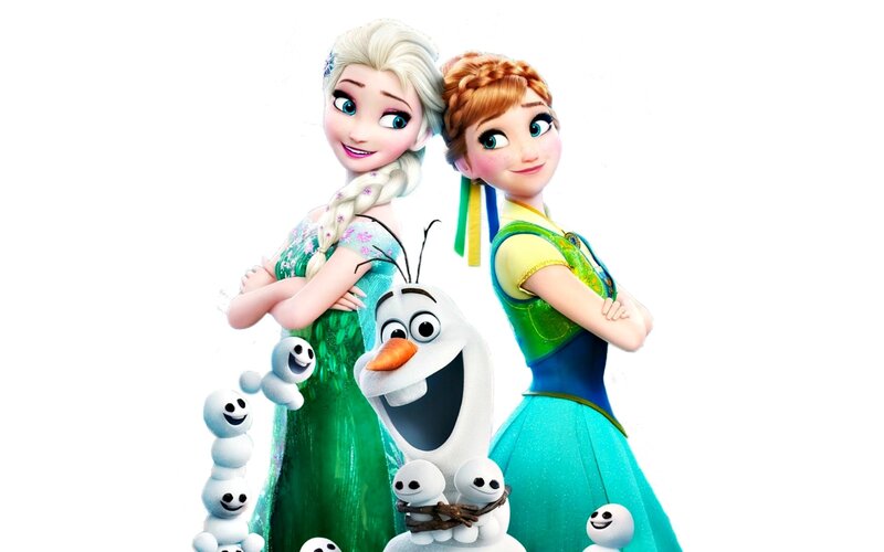 Elsa and Anna with Olaf