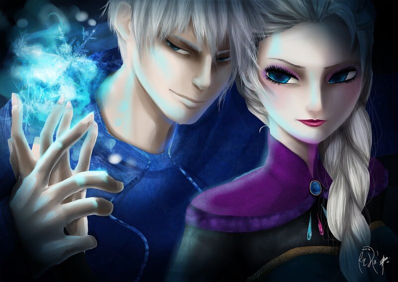 Elsa and Jack Frost — Blue, Dramatic, Night, Digital Art