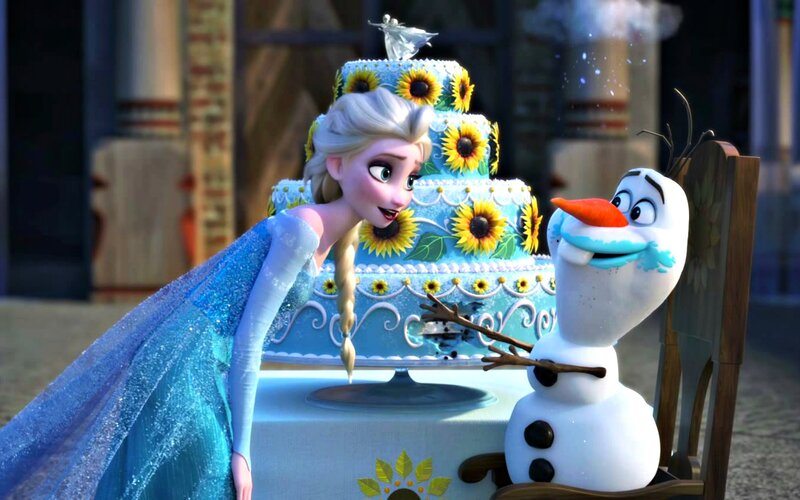 Elsa and Olaf with Cake
