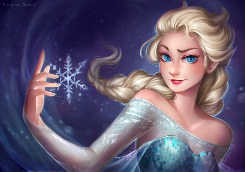 Elsa Creating a Snowflake — Blue, Magical, Night, Digital Art