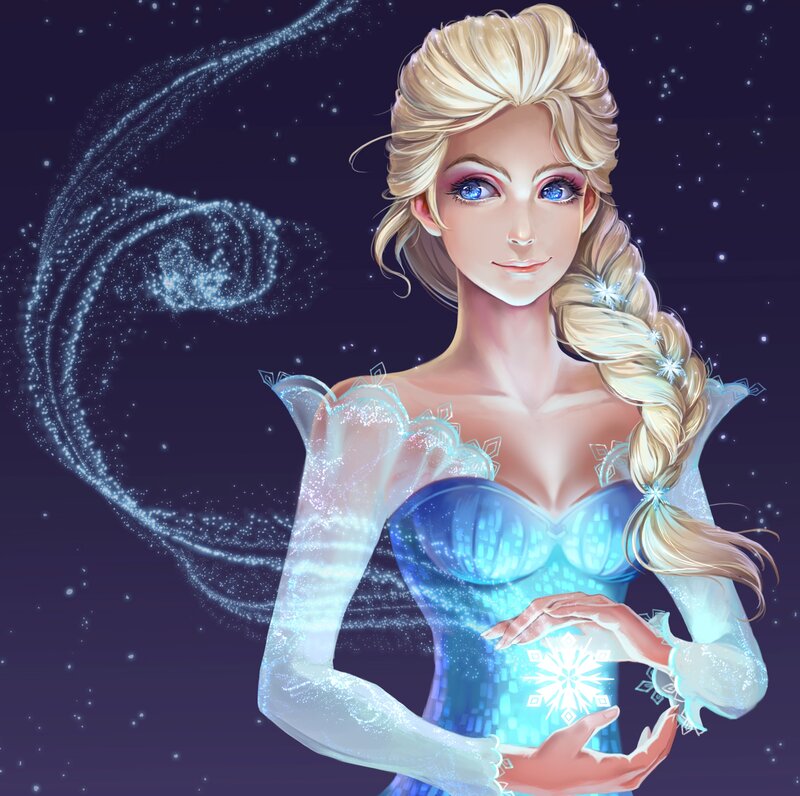 Elsa Creating a Snowflake — Blue, Magical, Night
