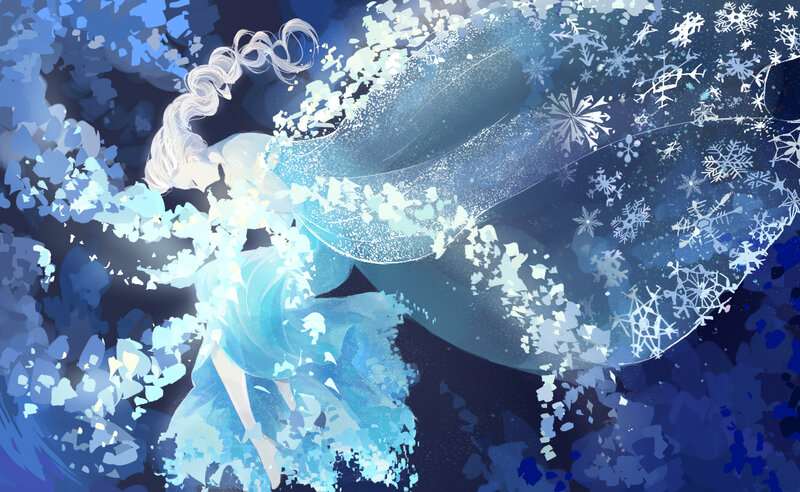 Elsa Creating Ice Magic — Blue, Dramatic, Night, Digital Art