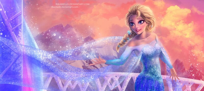 Elsa Creating Ice Magic — Blue, Magical, Sunset