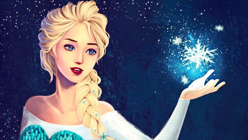 Elsa Creating Snowflakes — Blue, Magical, Night, Digital Art, Braided Hair
