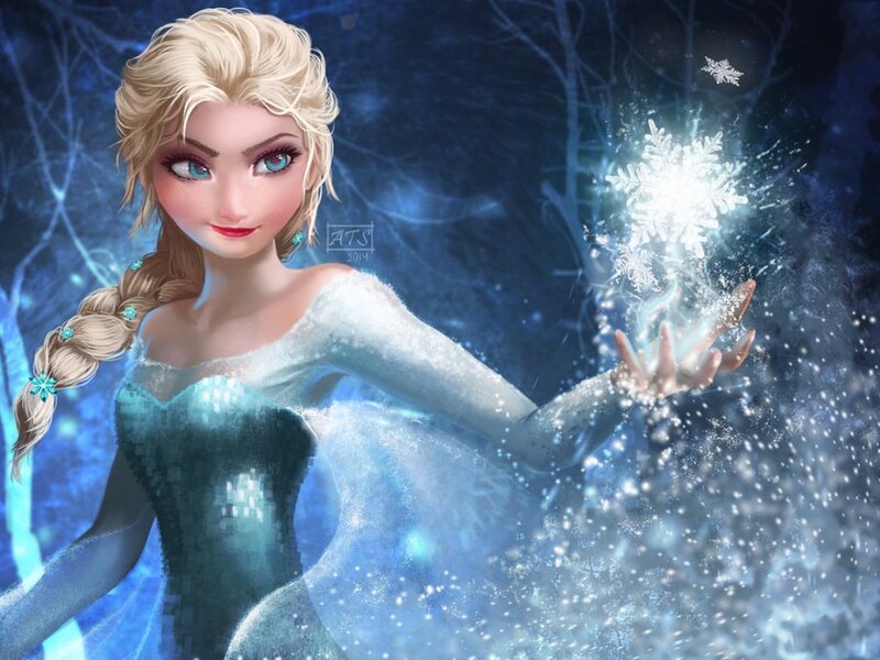Elsa Creating Snowflakes — Blue, Magical, Night, Digital Art