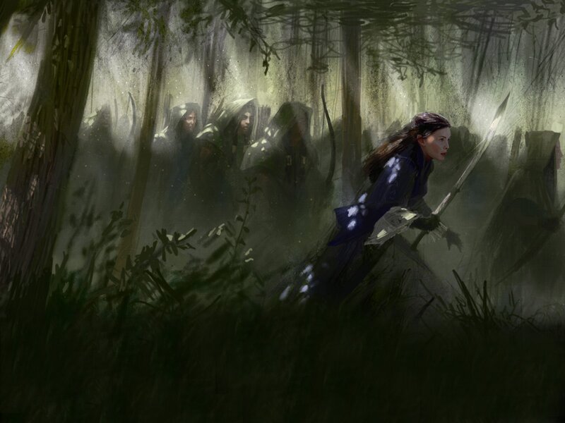 Elven archers in a misty forest