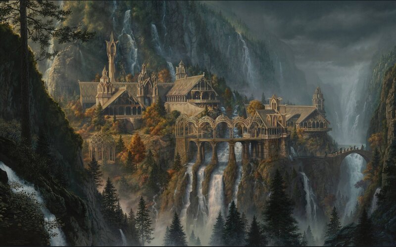 Elven City in Mountains — Green, Dramatic, Autumn
