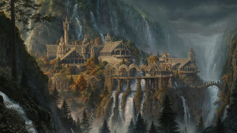 Elven City in Mountains — Green, Dramatic