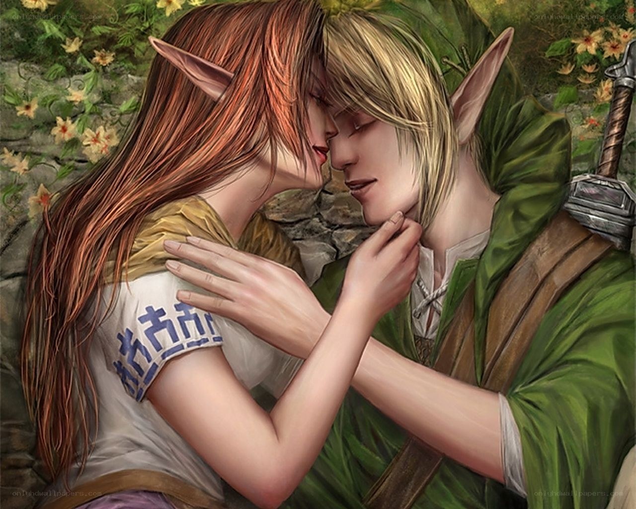 Elven couple in embrace