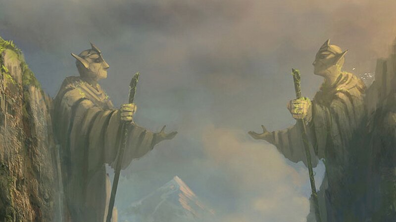 Elven figures on a mountain