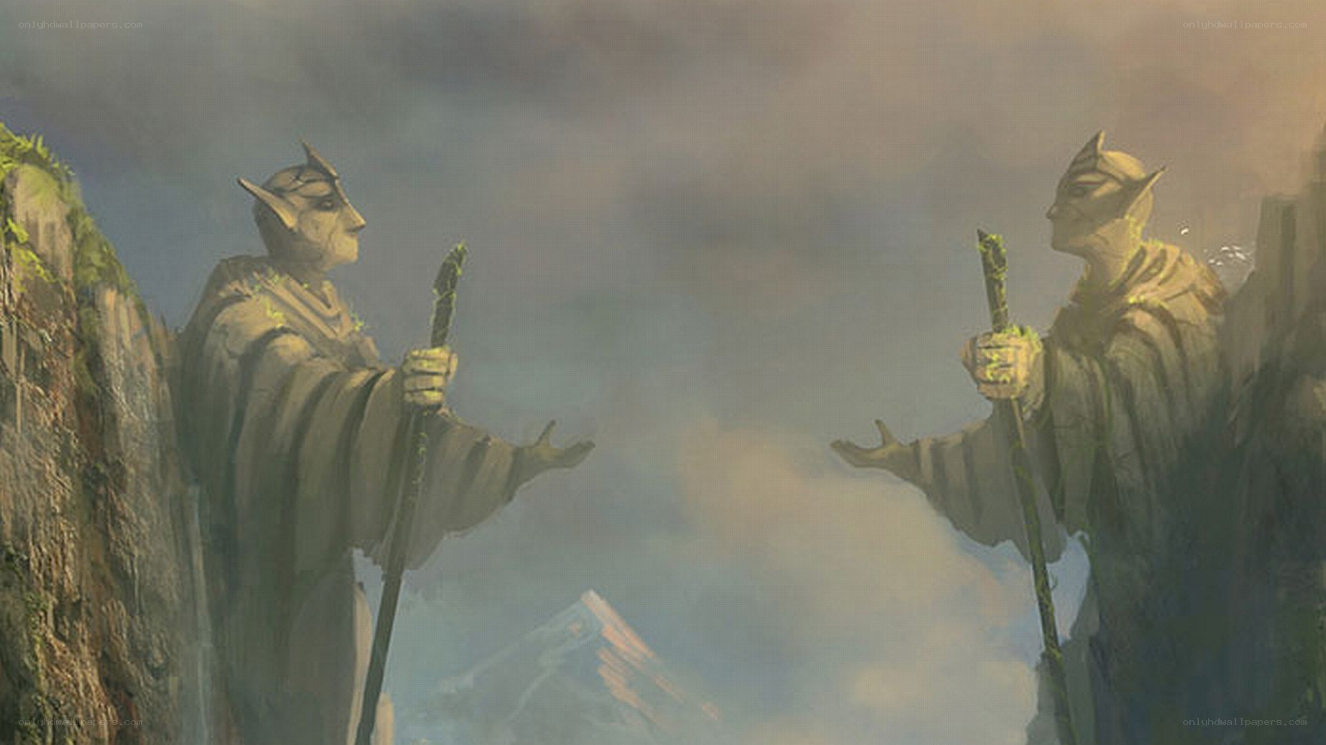 Elven figures on a mountain
