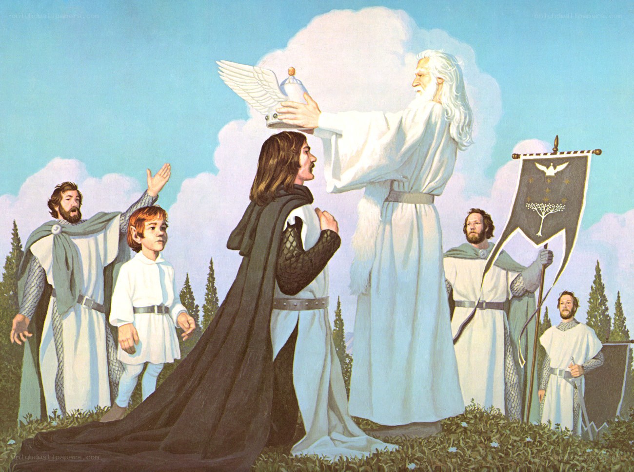 Elven king crowned by a god