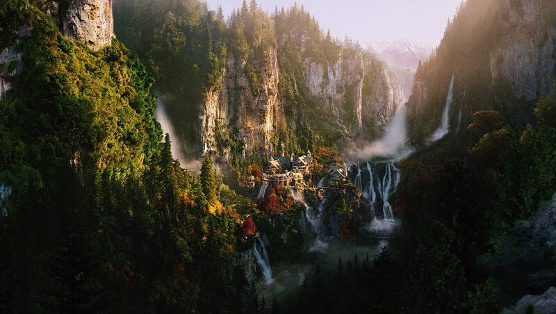 Elven village in a mountain valley