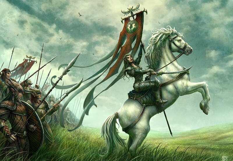 Elven warrior on a white horse