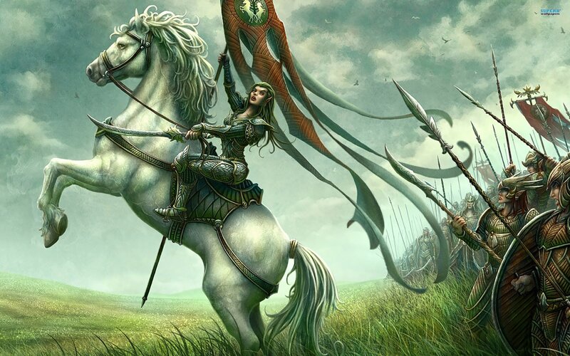 Elven warrior on a white horse