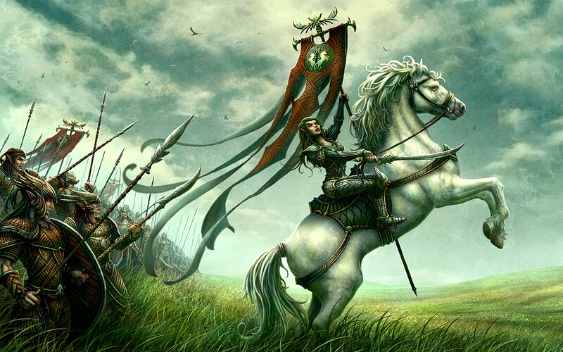 Elven warrior on a white horse