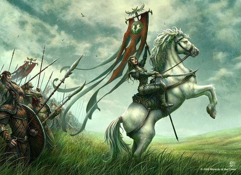Elven warrior on a white horse