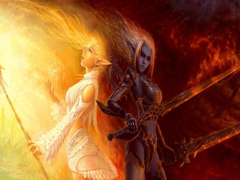 Elven warriors in light and shadow