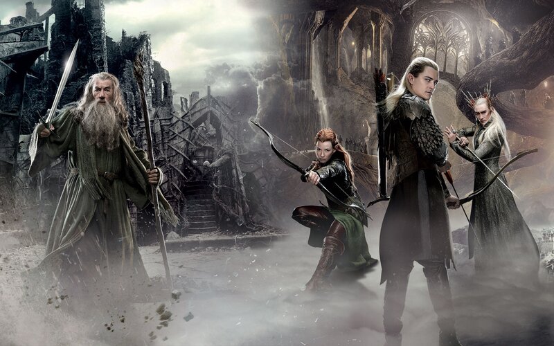 Elves and Wizard in Ruins — Gray