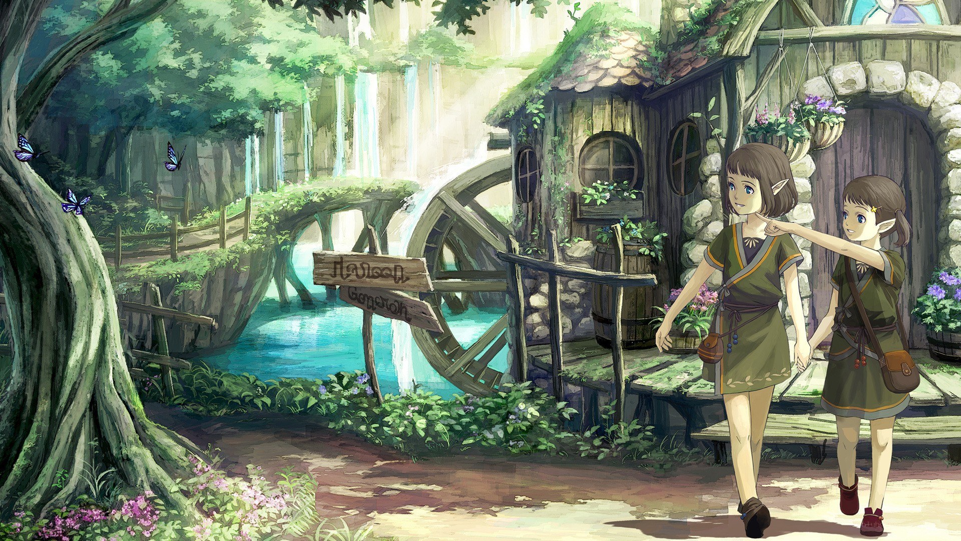 elves at a watermill village