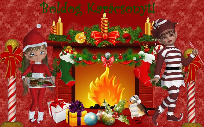 Elves by Fireplace — Red