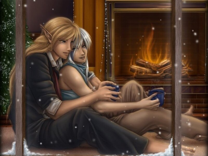 Elves by Fireplace