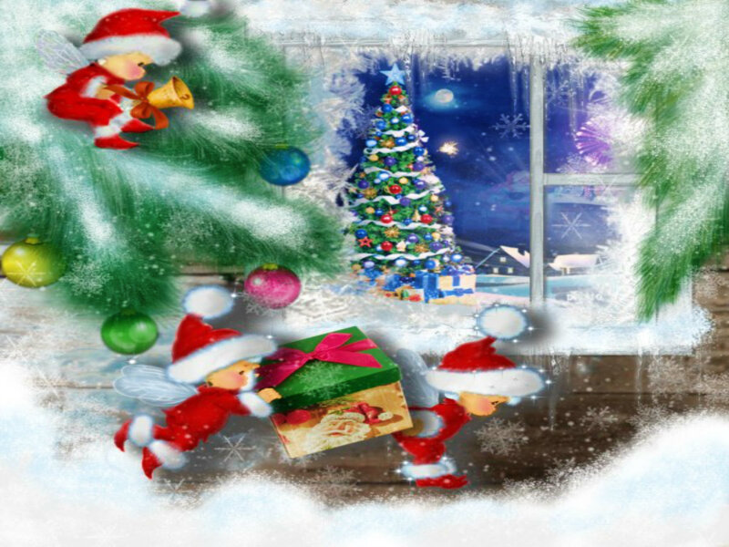 Elves Carrying Gift Box