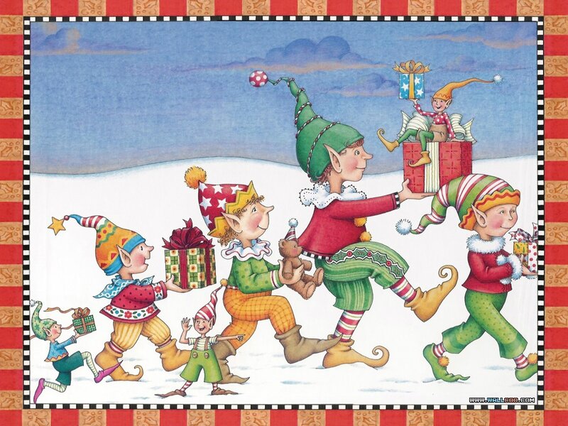 Elves Carrying Gifts — Red