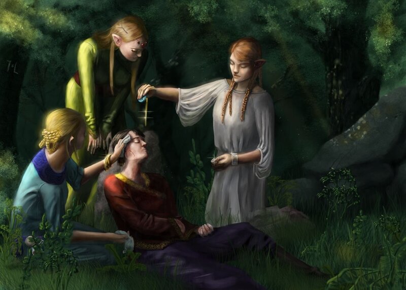 Elves healing a wounded man