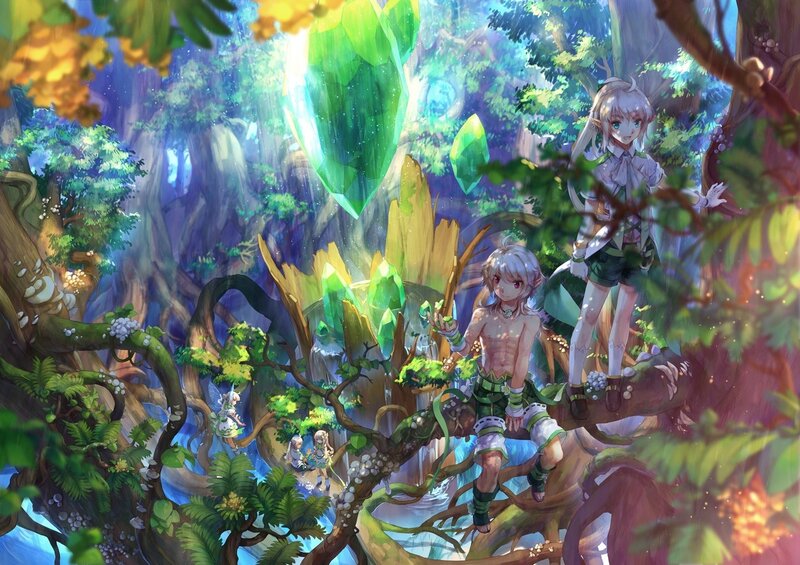 elves in a crystal forest