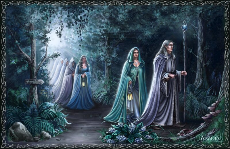 Elves in a Forest — Green, Mysterious