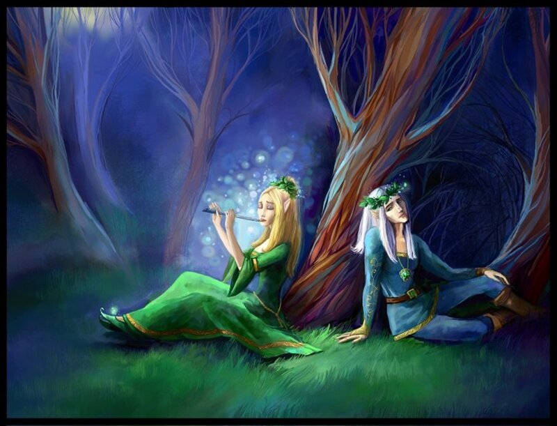 elves in a moonlit forest