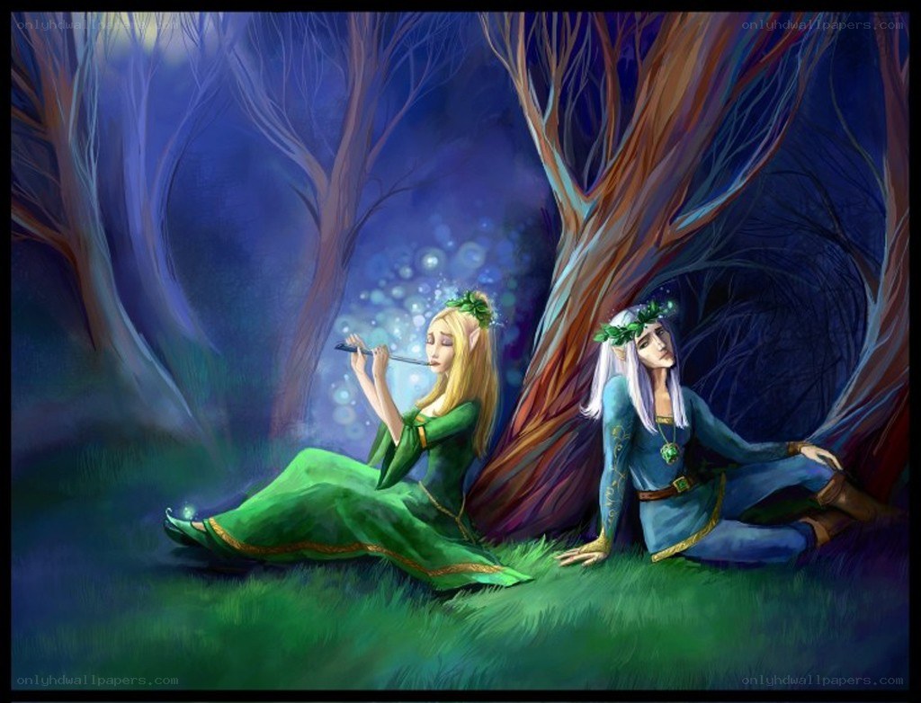 elves in a moonlit forest