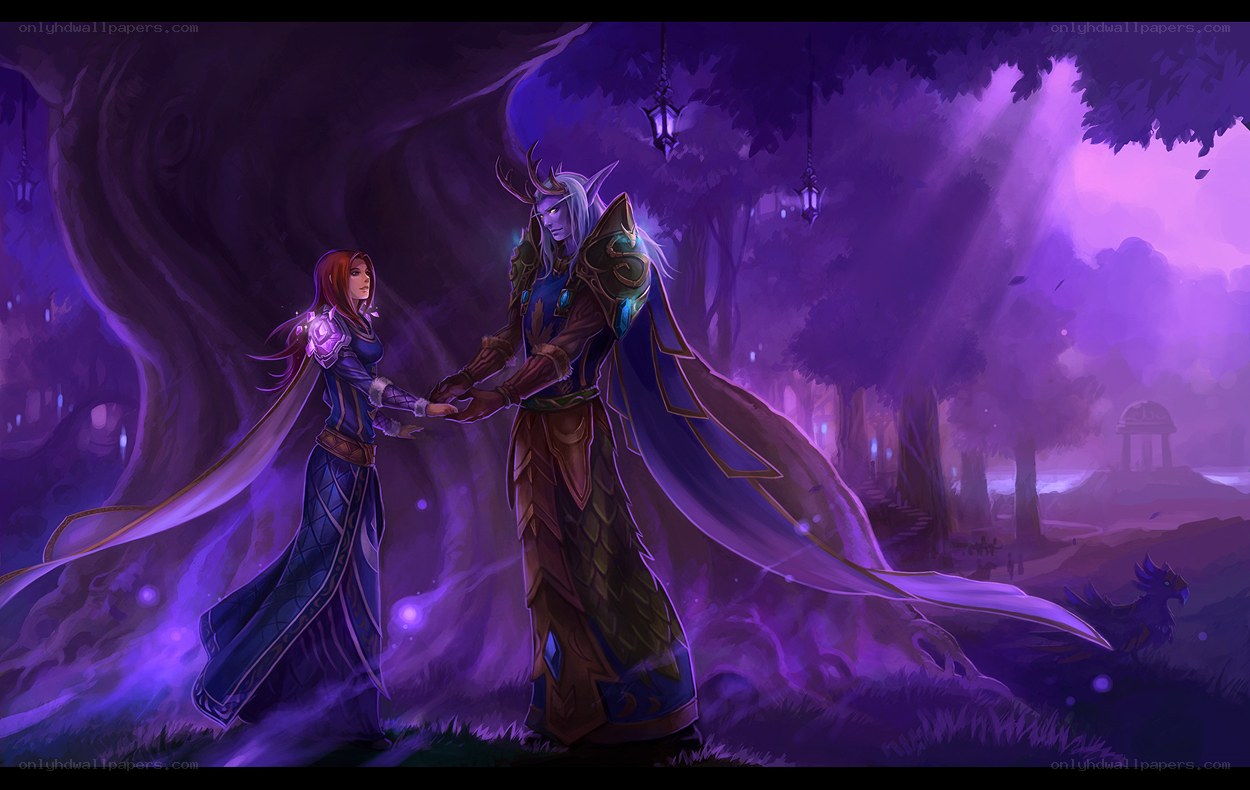 elves in a purple forest