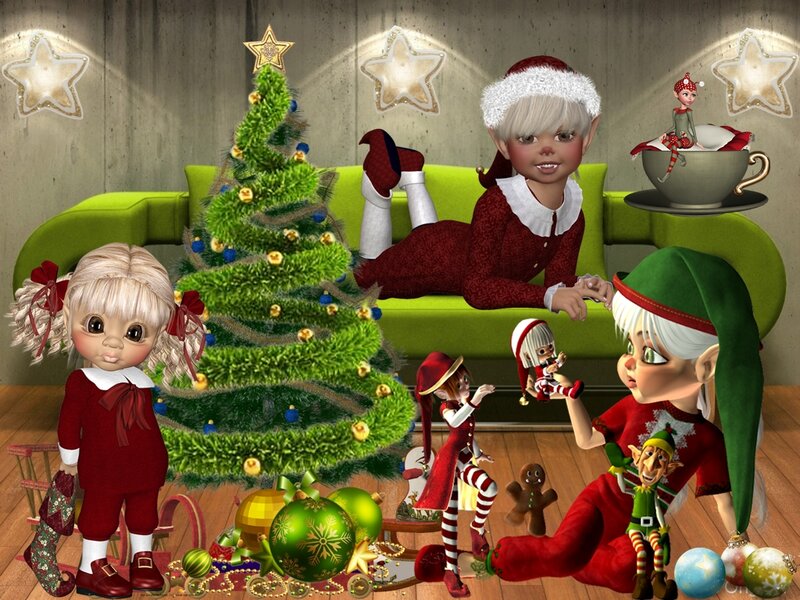 Elves in Holiday Scene