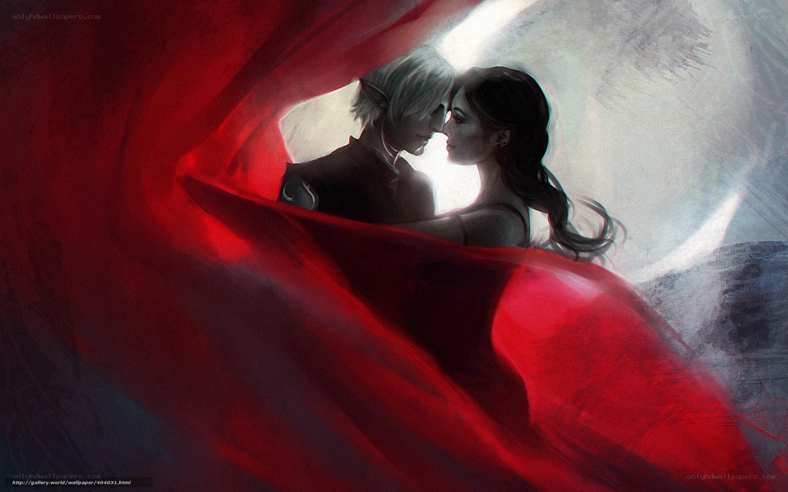 elves in red cloak embrace