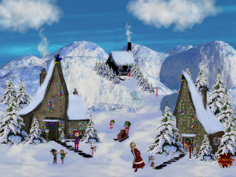 Elves in Snowy Village — White