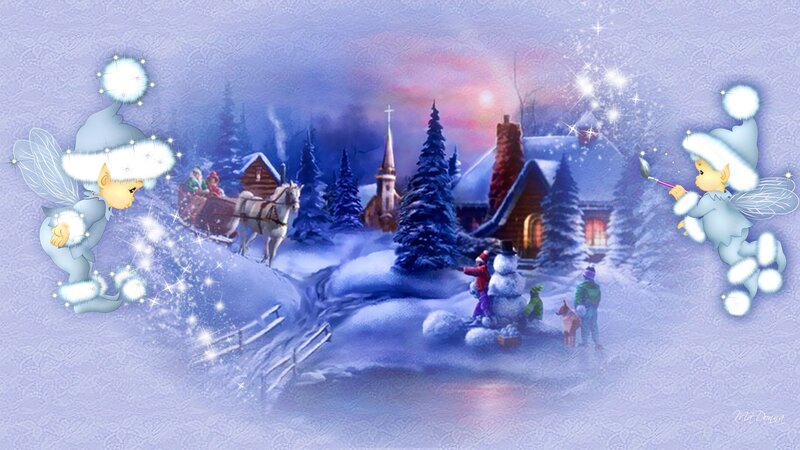 Elves in Winter Village — Blue