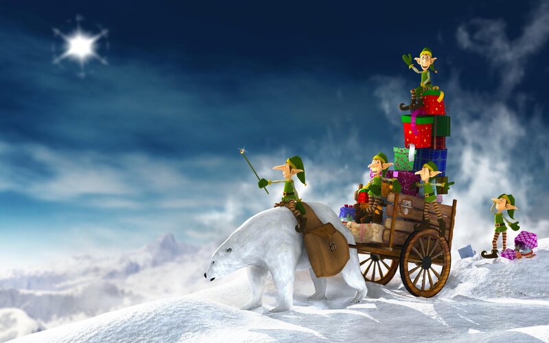 Elves on Polar Bear — White