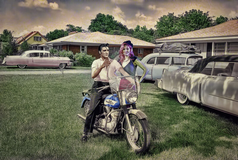 Elvis and Woman on Motorcycle